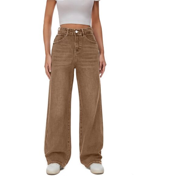 Women High Waist Wide Leg Jeans Boyfriends Stretch Trousers Denim Pants - Picture 4 of 6